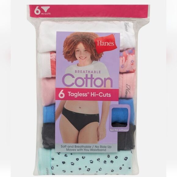 Sz 7 Hanes 6Pair Cotton Tagless Hi Cut Panties - Picture 1 of 6